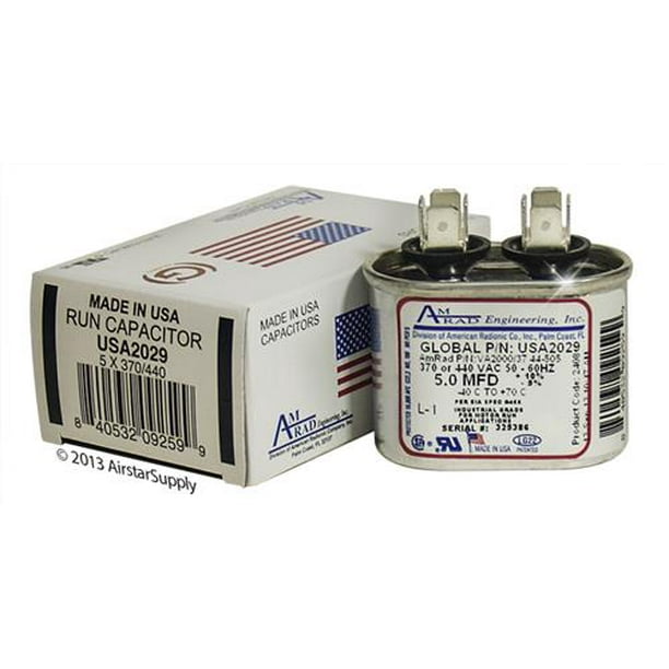 Mars 12248 Replacement Made in The U.S.A. 45 uf/Mfd 370/440 VAC AmRad Round Universal Capacitor Mars 12248 Replacement Made in The U.S.A. 45 uf/Mfd 370/440 VAC AmRad Round Universal Capacitor